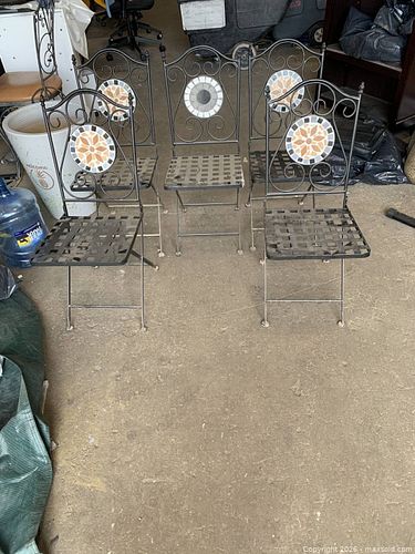 4-Piece Folding Wrought Iron Patio Set with Mosaic Tile Top (1 of 6)
