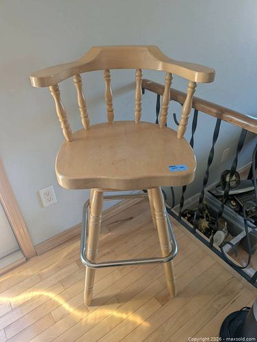 Solid Wood Bar Stool with Backrest, Armrests & Metal Footrest (1 of 3)