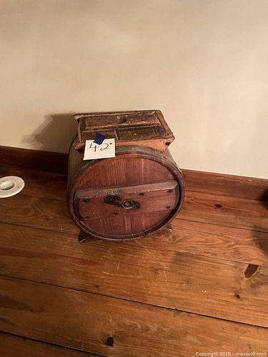 Antique Wooden Butter Churn with Metal Bands, Small Tabletop (1 of 6)