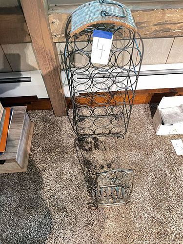 Floor-Standing Metal Wine Rack with Wicker Trim and Small Holder (1 of 4)