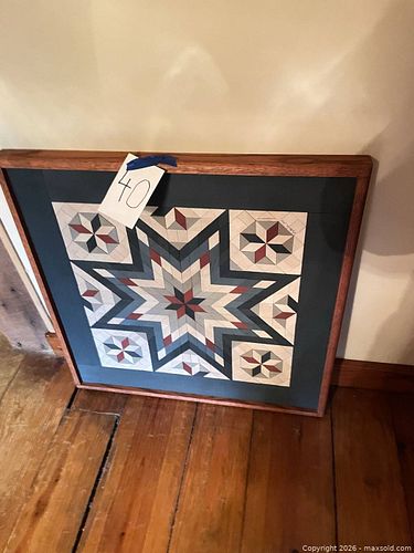 Large Framed Quilt-Pattern Wall Art with Wood Frame (1 of 4)