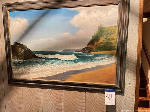 Original Signed by Frank Nicolette Oil on Canvas Hawaii Coast Painting, Framed, Large  (1 of 9)
