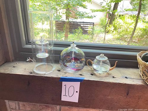 Set of 3 Clear Glass Oil Lamps with Iridescent Accents & Gold Trim (1 of 6)