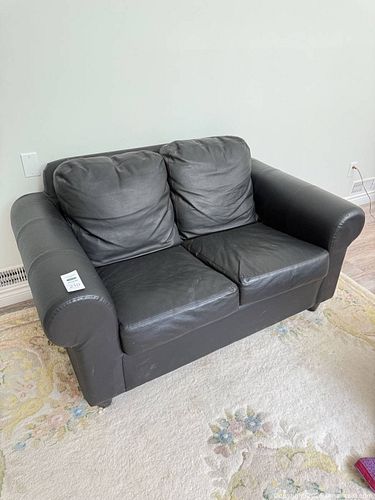 IKEA Black Faux Leather Loveseat (1 of 5)
