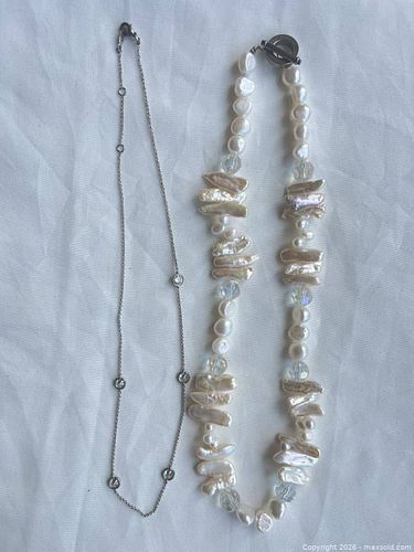 (2pc) Freshwater Pearls & Silver-Toned Bezel-Set Necklaces (1 of 19)