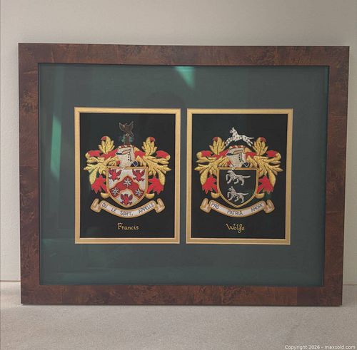 Vintage Double Hand-Embroidered Coat of Arms, 'Francis' & 'Wolfe' (1 of 10)