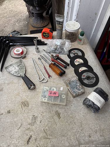 A LOT OF MISC. TOOLS AND HARDWARE. (1 of 4)