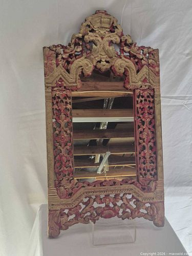 Balinese carved gilded wood wall mirror, red/gold/brown (1 of 11)