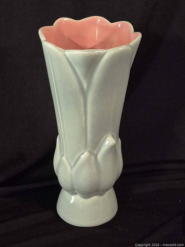 Red Wing Pottery Fluted Pedestal Vase, Pink Interior (1 of 5)