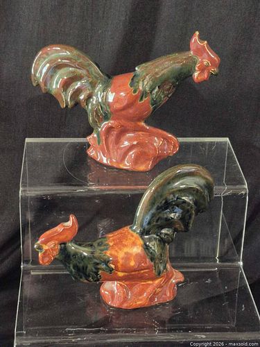 Rosemeade Pair of Glazed Ceramic Rooster Figurines (1 of 7)