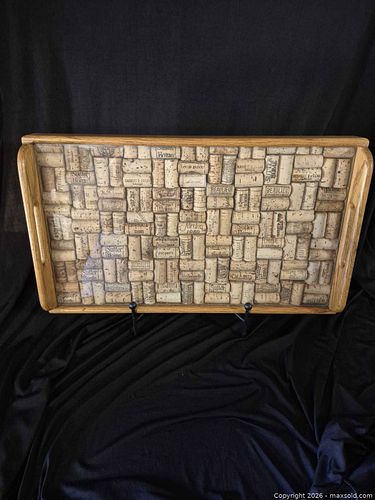 Rustic Wine cork Vineyard Serving Tray with Glass Top & Handles (1 of 9)