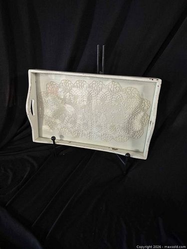 Shabby Chic Vintage Wood & Glass Serving Tray with Stand (1 of 9)