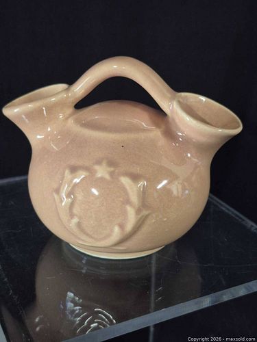 Vintage Mid-Century Double-Spout Peach Glazed Ceramic Posy Vase (1 of 5)