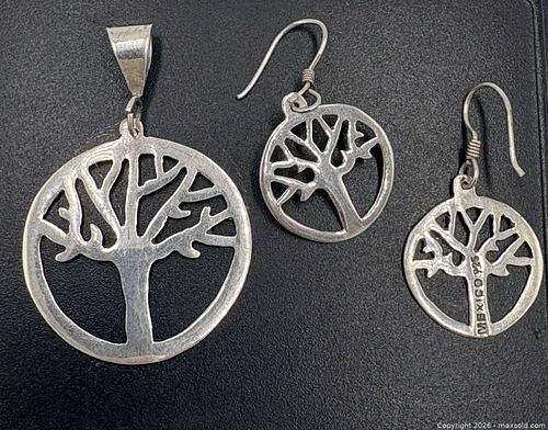 925 Sterling Silver Mexico Tree of Life Pendant & Earrings Set  (1 of 4)