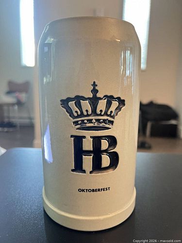 Large Beige HB Crown Oktoberfest Ceramic Stoneware Beer Stein (1 of 3)