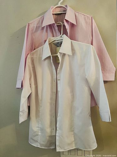 NEW Biz Collection Women's Button-Up Shirt, AU/NZ 10 (US 6) Set of 2 white and pink (1 of 9)