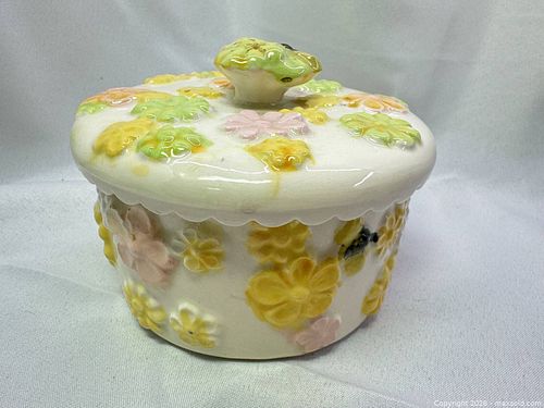 Ceramic Covered Trinket Box with Hand-Applied Floral Design (1 of 5)