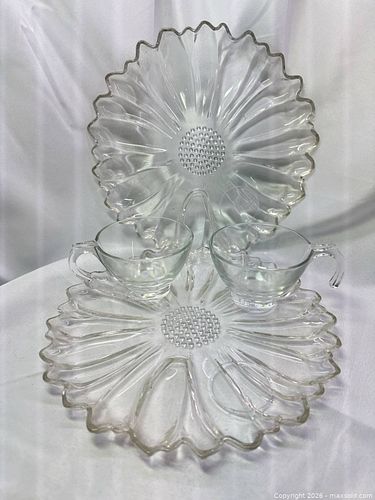 Clear Glass Hobnail Floral Plates and Tea Cup Saucer Set (1 of 4)