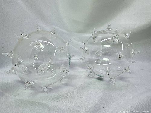 Pair of Chive Clear Glass Decorative Orb Bud Vases with Hobnail Spikes (1 of 5)