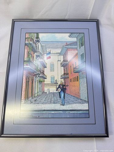 R. J. Richards Signed 1987 Framed Print, Street Scene / Musician New Orleans (1 of 7)