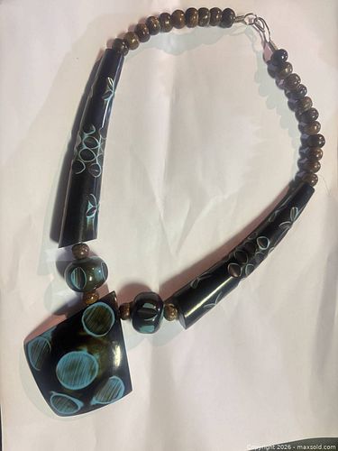 Vintage Ethnic Resin, Wood & Metal Beaded Necklace (1 of 3)
