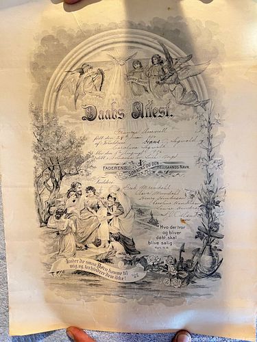 Circa 1906 Norwegian/Danish Baptism Certificate (1 of 2)