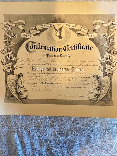 Early 20th Century Evangelical Lutheran Confirmation Certificate (1 of 3)