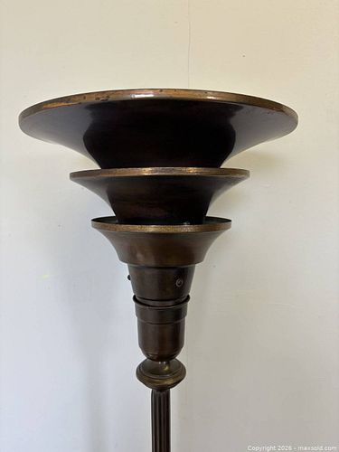 Art Deco Modernist Louvered Shade Metal Floor Lamp Working Missing The Switch  (1 of 12)