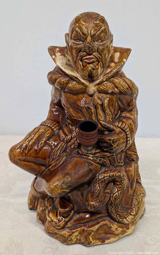 Figural Devil Satan With Snake Drip Glaze American Pottery Folk Art Pipe (1 of 10)