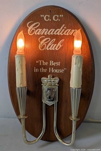 Vintage C.C. Canadian Club Whiskey Pub Bar Advertising Working Wall Lamp (1 of 8)