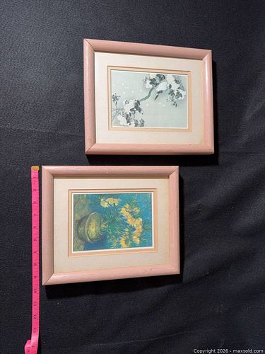 Set of 2 Framed Floral & Bird Prints in Wood Frames (1 of 10)