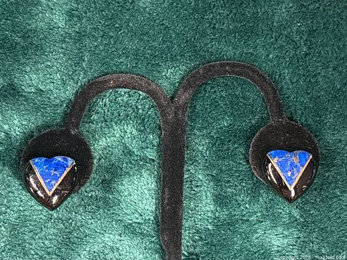14K Onyx & Lapis Heart Earrings (1 of 13)