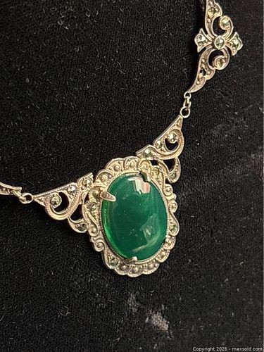 Sterling Chalcedony Art Deco Necklace (1 of 13)