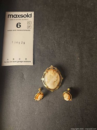 Gold Filled Cameo Brooch and Earrings  (1 of 3)