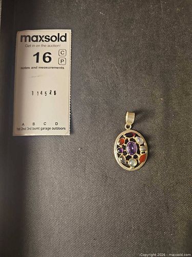 Sterling Silver Navratna Style Pendant  (1 of 4)