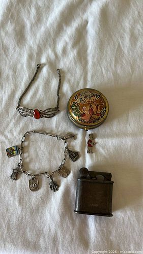 Vintage Cloisonné Pill Box, Charm Bracelets & Lighter  (1 of 17)