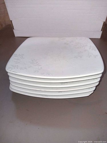 Gibson Elite Porcelain Dinner Plates, White with Gray Floral (Set of 6) (1 of 3)