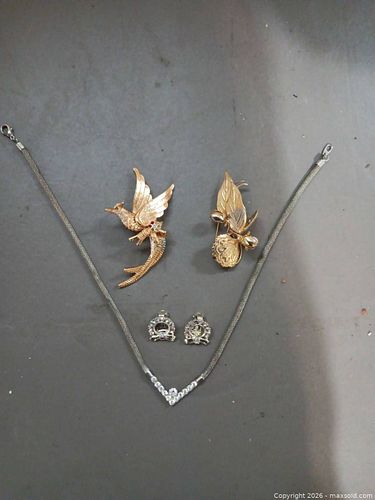 Vintage Costume Jewelry Lot: Brooch, Necklace & Earrings (4 pcs) (1 of 4)