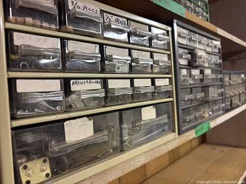 Lot of Assorted Small Hardware in Metal Small Parts Cabinets (1 of 5)
