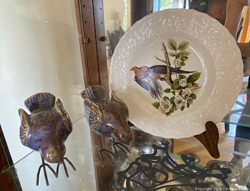 Pair of Decorative Game Bird Figurines with Bird & Blossom Plate (1 of 3)