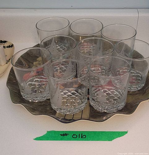 Sailboat Etched Drinking Glasses & Vintage Floral Serving Tray (1 of 5)