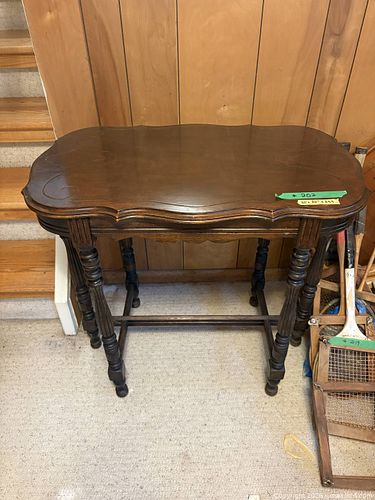 Victorian Dark Brown Solid Wood Turned-Leg Side Table, 32"W x 29.5"H (1 of 4)