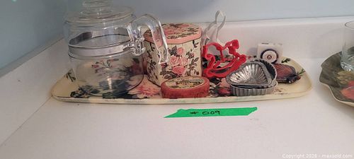Vintage Floral Tray & Assorted Kitchen/Vanity Collectibles (1 of 12)