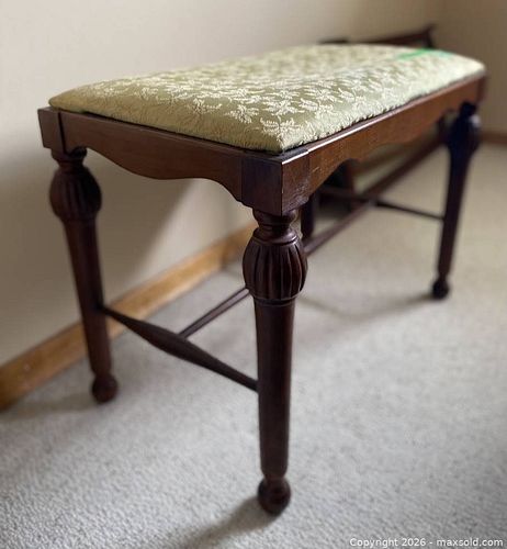 Vintage Upholstered Wood Vanity / Dressing Bench (1 of 6)