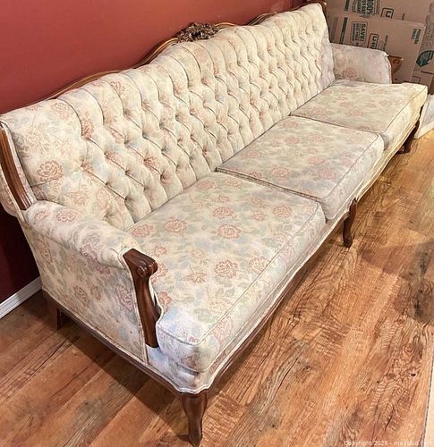 French Provincial 3-Seater Sofa with Pastel Floral Upholstery (1 of 7)