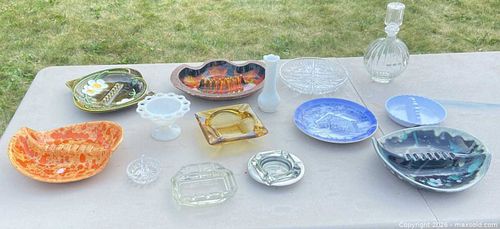Mixed Vintage Decorative Glass & Ceramic Lot — Ashtrays & Decanter (1 of 7)