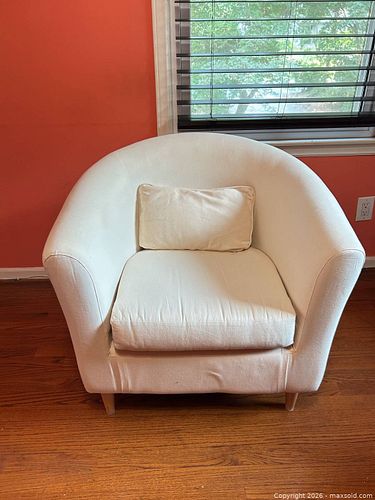 Ivory Mid-Century Modern Accent Armchair, Fabric Upholstery (1 of 8)