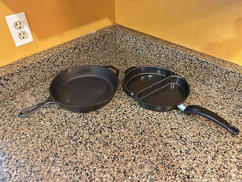 Set of 2 Cast Iron & Nonstick Coated Skillets, Black (1 of 4)