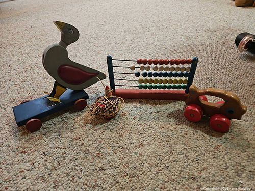 Wooden and Wicker Children's Toy Lot with Abacus & Pull Duck (1 of 5)
