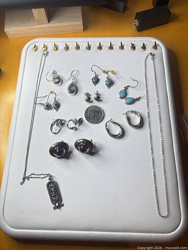 Lot of 8–12 Sterling Jewelry with Turquoise, Amethyst & Abalone (1 of 6)